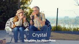  Presentation with eat - Slide deck having smiling couple friends having fun together and eat watermelon background and a ocean colored foreground