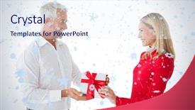  Presentation with falling snow - Amazing slides having smiling couple holding a gift against snow falling backdrop and a sky blue colored foreground