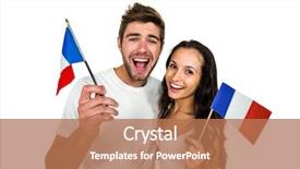  Presentation with free romania flag - Presentation theme having smiling couple holding french flag background and a coral colored foreground