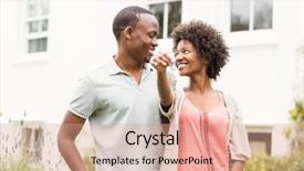  Presentation with house key - Cool new slide set with smiling couple holding keys backdrop and a coral colored foreground