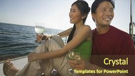  Presentation with boat - Theme enhanced with smiling couple holding wine glasses background and a tawny brown colored foreground