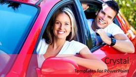  Presentation with driving - PPT theme having smiling couple in a car background and a red colored foreground