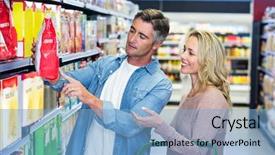  Presentation with product - PPT theme consisting of smiling couple looking at product background and a  colored foreground