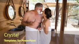  Presentation with safari - Presentation theme having smiling-couple-looking-face background and a tawny brown colored foreground