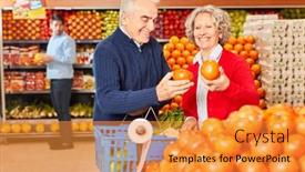  Presentation with seniors - PPT theme consisting of smiling-couple-of-seniors background and a gold colored foreground