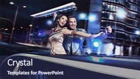  Presentation with night city - Amazing PPT layouts having smiling couple over night city backdrop and a navy blue colored foreground