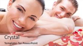  Presentation with spa salon - Amazing presentation theme having smiling couple relaxing in spa backdrop and a  colored foreground
