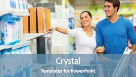  Presentation with shopping - Presentation design with smiling couple shopping at hypermarket background and a teal colored foreground