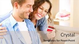  Presentation with money online shopping - Slides with smiling couple using credit card background and a soft green colored foreground