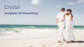  Presentation with walking together - Beautiful slide set featuring smiling couple walking together on the beach backdrop and a lemonade colored foreground