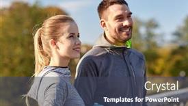  Presentation with bottles - Beautiful presentation design featuring smiling-couple-with-bottles backdrop and a ocean colored foreground