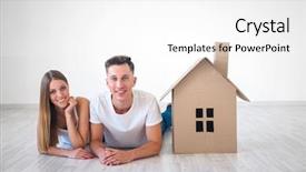  Presentation with cardboard - Presentation theme enhanced with smiling-couple-with-cardboard-house background and a white colored foreground