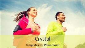  Presentation with friendship - Slides consisting of smiling couple with earphones running background and a yellow colored foreground