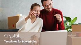  Presentation with floor - PPT theme consisting of smiling-couple-with-laptop-sitting background and a coral colored foreground