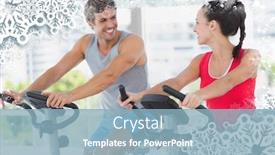 Presentation with spinning - Slides enhanced with smiling couple working out at spinning class against snow background and a light blue colored foreground