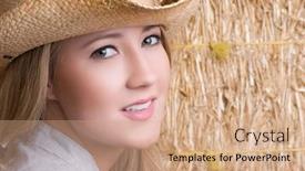  Presentation with cowgirl - Slides with smiling-cowgirl background and a coral colored foreground