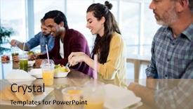  Presentation with creative - Audience pleasing slide set consisting of smiling creative business team having backdrop and a coral colored foreground