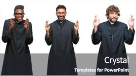  Presentation with christian - PPT theme with collage of christian priest men background and a dark gray colored foreground