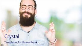  Presentation with hair tools and hairdressing concept - Colorful presentation theme enhanced with smiling crossing fingers with hope backdrop and a  colored foreground