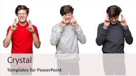  Presentation with collage - Cool new presentation theme with smiling crossing fingers with hope backdrop and a  colored foreground