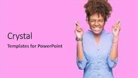  Presentation with african american in computer business - Presentation theme featuring smiling crossing fingers with hope background and a  colored foreground