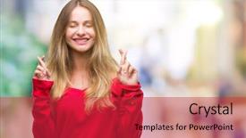  Presentation with hope - Amazing PPT theme having smiling crossing fingers with hope backdrop and a red colored foreground