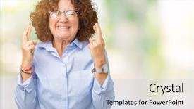  Presentation with businees - Slide deck enhanced with smiling crossing fingers with hope background and a light blue colored foreground