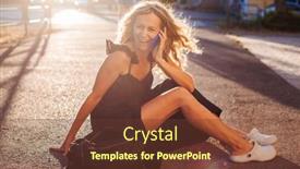  Presentation with city street - Presentation theme featuring smiling-curly-woman-wearing-dress background and a  colored foreground