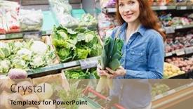  Presentation with supermarket - Slides consisting of smiling-customer-holding-a-leek background and a coral colored foreground