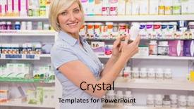  Presentation with medicine - PPT theme enhanced with smiling customer showing a medicine background and a  colored foreground