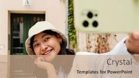  Presentation with city street - Theme featuring smiling-cute-asian-girl-wearing background and a coral colored foreground