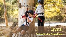  Presentation with adventure - Cool new PPT theme with smiling cute boy enjoying zip backdrop and a tawny brown colored foreground