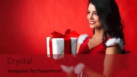  Presentation with girl christmas - Cool new theme with smiling cute girl in red christmas outfit holding gift box backdrop and a crimson colored foreground