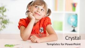 Presentation with cute - Presentation theme with smiling cute schoolgirl dreaming making background and a coral colored foreground