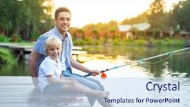  Presentation with gone fishing - Audience pleasing theme consisting of smiling dad and son fishing backdrop and a sky blue colored foreground