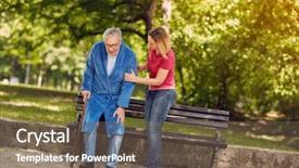  Presentation with helping - Slide deck with healthcare spending - smiling daughter helping senior disabled background and a tawny brown colored foreground