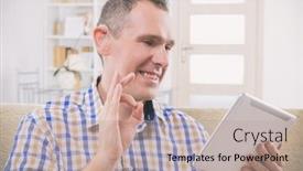  Presentation with sign language - Theme with smiling-deaf-man-talking-using background and a mint green colored foreground