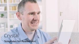  Presentation with sign language - Colorful slide deck enhanced with smiling-deaf-man-talking-using backdrop and a light blue colored foreground