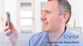  Presentation with sign language - Theme featuring smiling-deaf-man-talking-using background and a light blue colored foreground