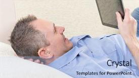  Presentation with for deaf - Cool new presentation design with smiling deaf man talking using backdrop and a light blue colored foreground