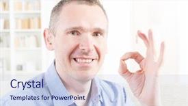  Presentation with sign language - Presentation theme consisting of smiling deaf man using sign background and a sky blue colored foreground