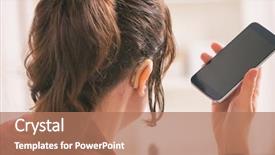  Presentation with deaf - Beautiful slide deck featuring smiling deaf woman using smartphone backdrop and a coral colored foreground