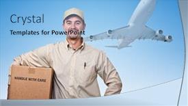  Presentation with cargo airplane - Cool new theme with smiling-delivery-man-and-cargo backdrop and a light blue colored foreground