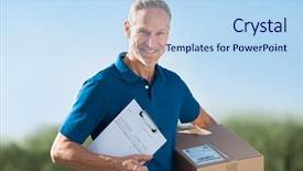  Presentation with courier delivery - Slides consisting of smiling delivery man holding package background and a light blue colored foreground