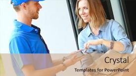  Presentation with techniques of improving health service delivery - Amazing slide deck having smiling delivery man in blue backdrop and a coral colored foreground