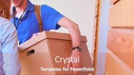  Presentation with courier - Slide deck featuring smiling-delivery-man-in-blue background and a coral colored foreground