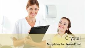  Presentation with dental assistant - Colorful presentation enhanced with smiling-dental-assistant-with-clipboard backdrop and a blonde colored foreground