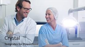  Presentation with dental assistant - PPT theme enhanced with smiling dentist and dental assistant background and a light blue colored foreground