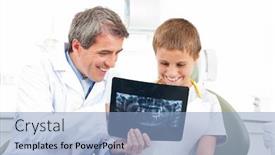  Presentation with delay child development - Audience pleasing PPT layouts consisting of smiling-dentist-explains-an-x backdrop and a light blue colored foreground