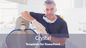 Presentation with dentist - Amazing PPT layouts having smiling dentist leaning against dentists backdrop and a gray colored foreground